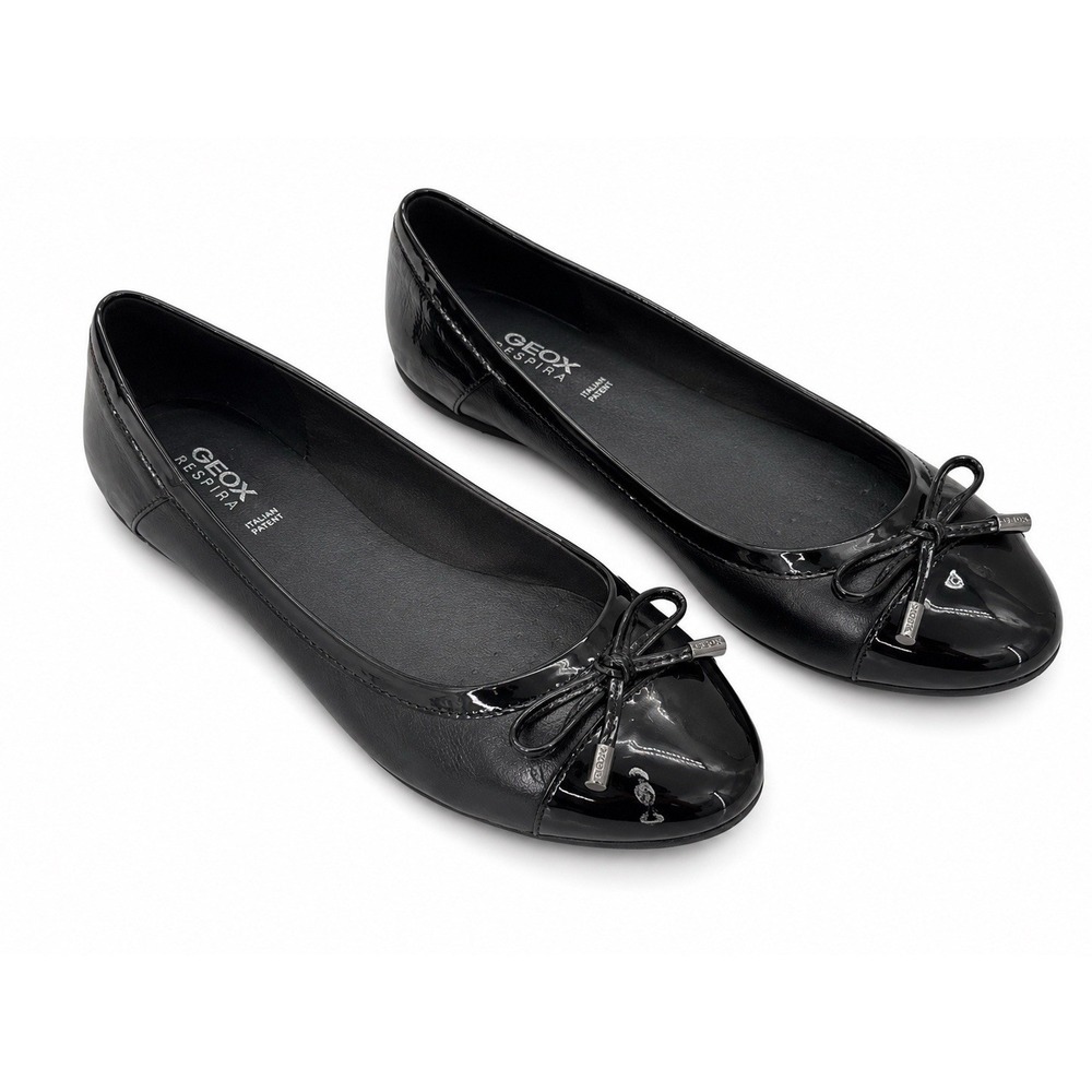 Geox Respira Ballet Flats 10‎ Cap Toe Patent Leather Bow Parisian Quiet Luxury
